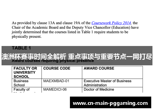 澳洲杯赛事时间全解析 重点事项与重要节点一网打尽